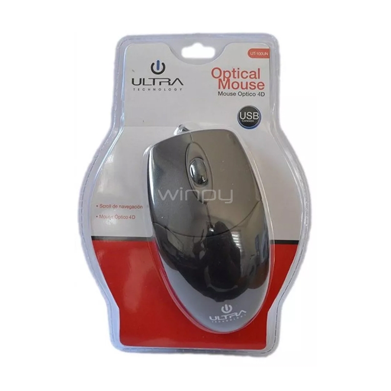 Mouse Ultra UT-100UN Standard (Scroll Óptico, Negro)