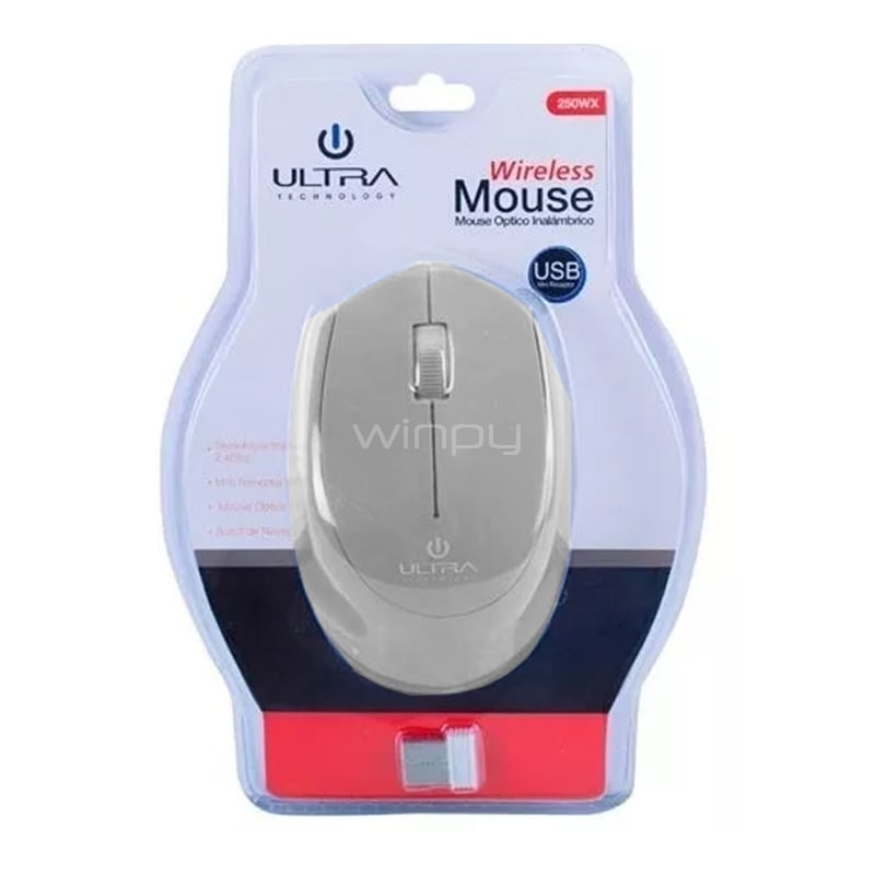 Mouse Inalámbrico Ultra 250WX (Dongle USB, Gris)