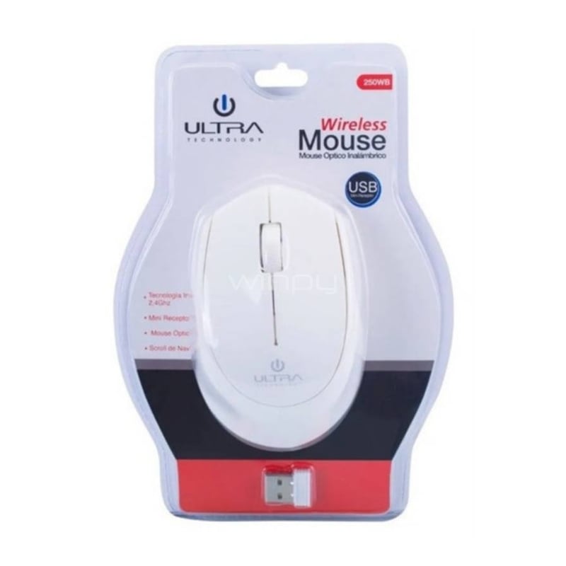 Mouse Inalámbrico Ultra 250WB (Dongle USB, Blanco)