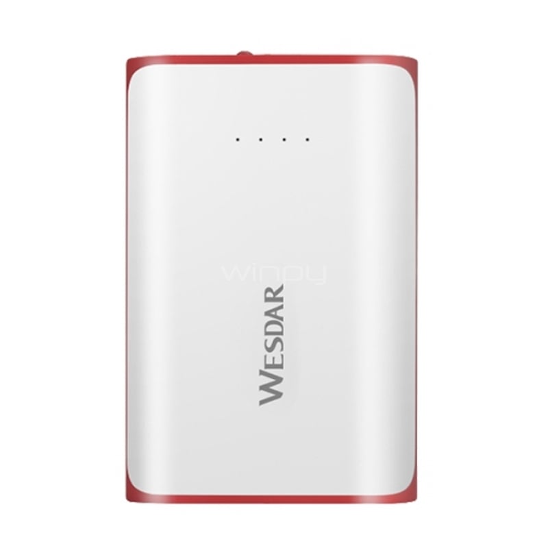 Batería Externa Wesdar S13 de 6.000 mAh (USB-A x2, Blanco/ Rojo)