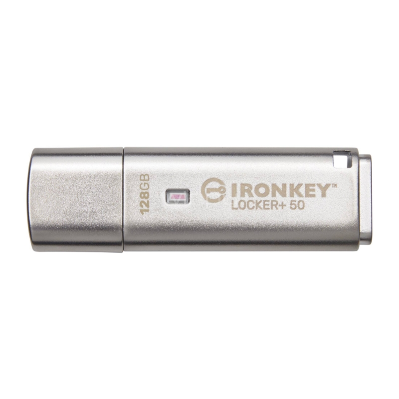 Pendrive Kingston IronKey Locker+ 50 de 128GB (USB-A 3.2 Gen 1, Plateado)