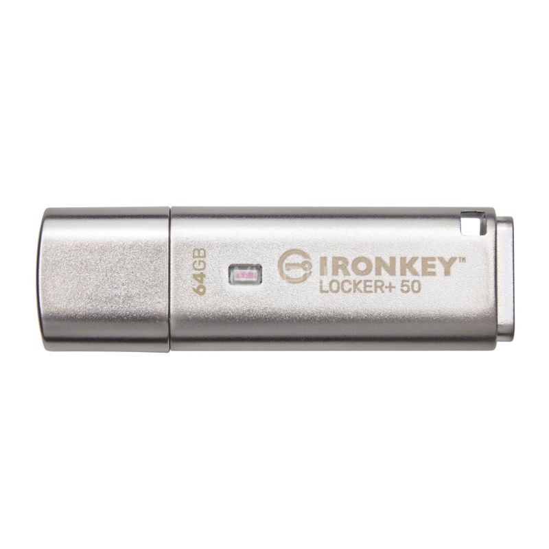 Pendrive Kingston IronKey Locker+ 50 de 64GB (USB-A 3.2 Gen 1, Plateado)