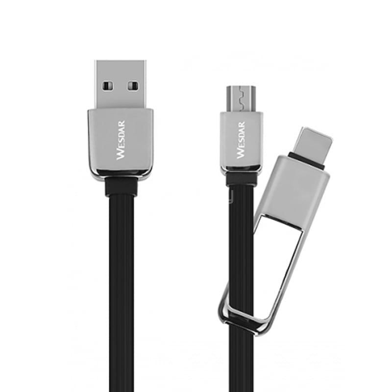 Cable Wesdar T16 de USB-A a microUSB/ USB-C (1 metro, Negro)