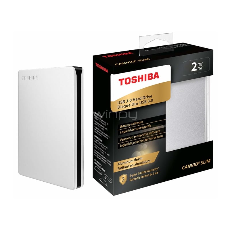 Disco Duro Portátil Toshiba Slim de 2TB (USB 3.0, Silver)