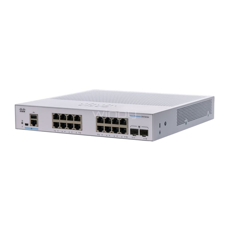 Switch Cisco CBS250 Smart de 16 Puertos (Gestionado, L3, 36 Gbps, SFP)