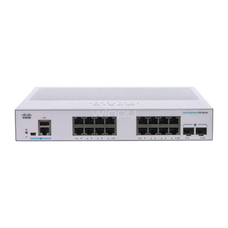 Switch Cisco CBS250 Smart de 16 Puertos (Gestionado, L3, 36 Gbps, SFP)