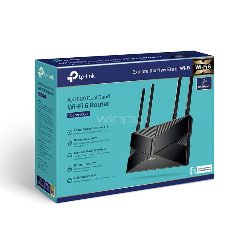 Router TP-Link Archer AX23 AX1800 (4 puertos, Wi-Fi 6, 1.2 Gbps, Doble banda, MU-MIMO)