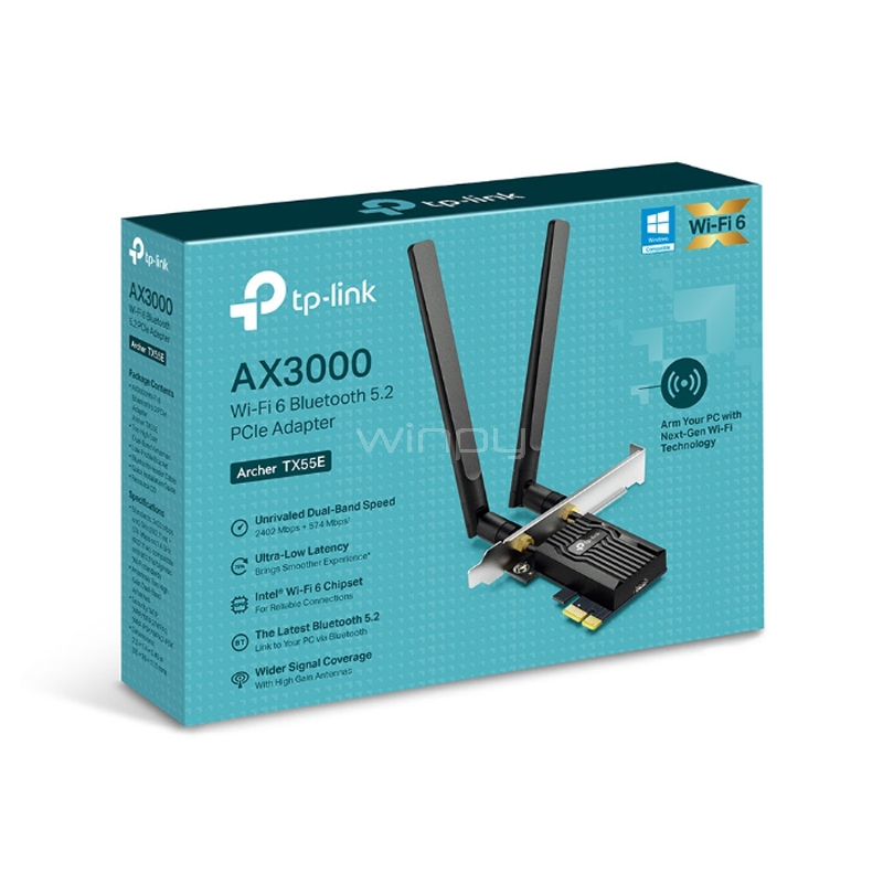 Adaptador PCIe TP-Link Archer TX55E AX3000 (Wi-Fi 6, Bluetooth 5.2, 3.0 Gbps)