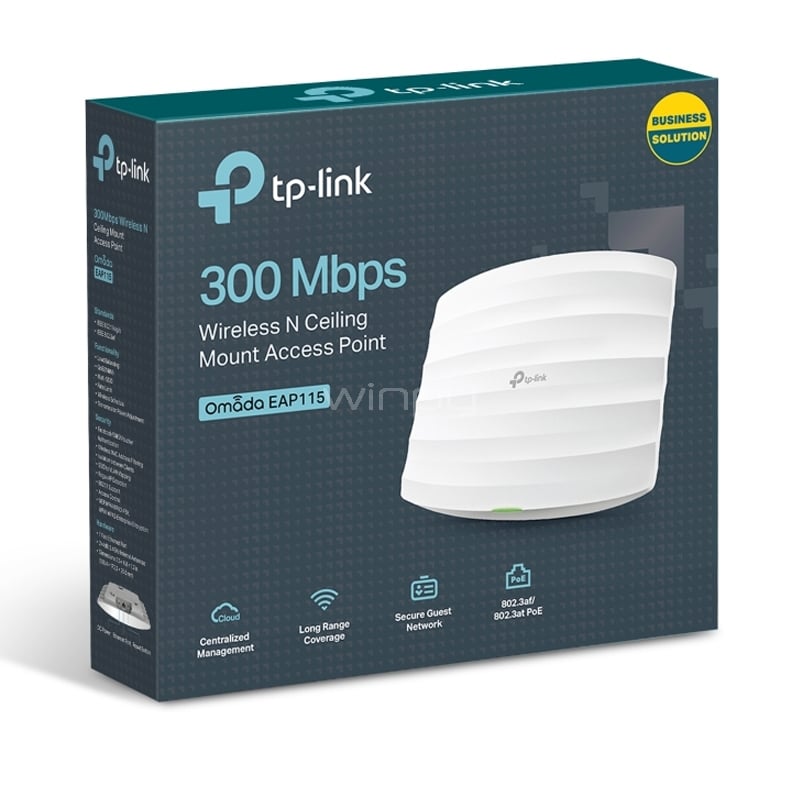 Punto de Acceso TP-Link EAP115 (PoE, RJ-45, 300Mbps)