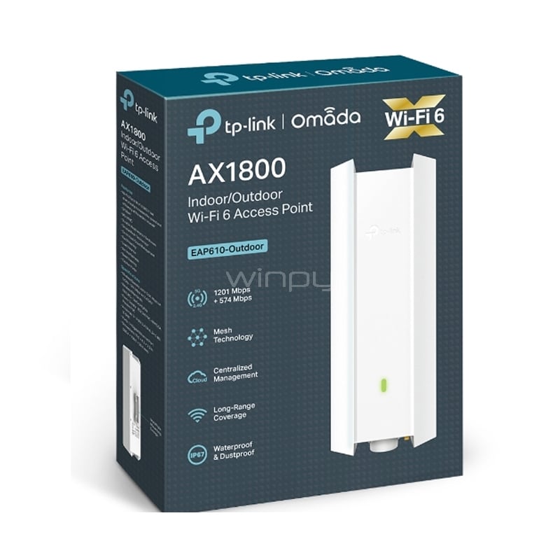 Punto de Acceso TP-Link EAP610-Outdoor AX1800 (WiFi 6, 1.8 Gbps, MU-MIMO, IP67)