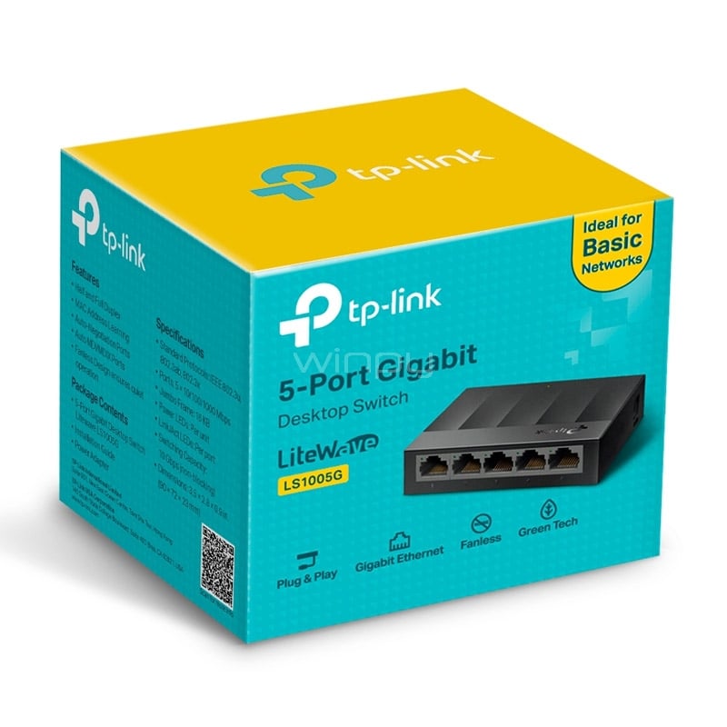 Switch TP-Link LS1005G de 5 puertos (RJ45, Green Ethernet, 10 Gbps, Auto MDI/MDIX)