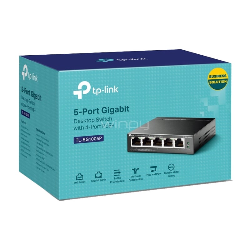 Switch TP-Link TL-SG1005P de 5 puertos (Gigabit, 10Gbps, PoE, 56W)