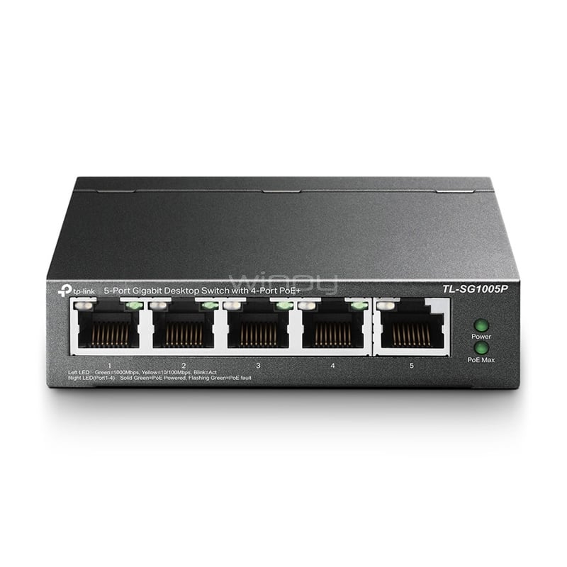 Switch TP-Link TL-SG1005P de 5 puertos (Gigabit, 10Gbps, PoE, 56W)