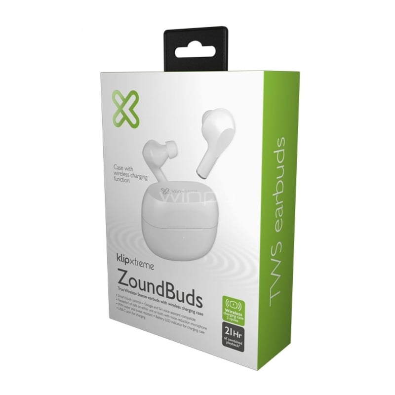 Audífonos Bluetooth Klipxtreme ZoundBuds (TWS, Controles táctiles, ENC, IPX4, Blanco)
