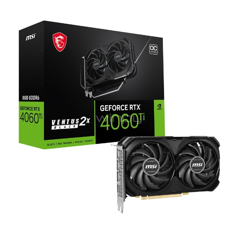 Tarjeta de Video MSI GeForce RTX 4060 Ti VENTUS 2X BLACK OC de 8GB GDDR6