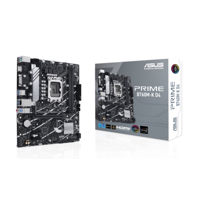 Placa Madre Asus Prime B760M-K D4 (LGA1700, DDR4 2133/5333MHz, M2 x2, RGB, MicroATX)