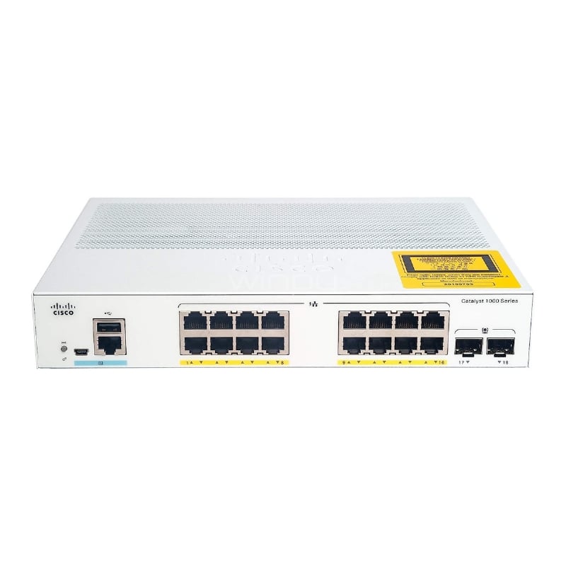 Switch Cisco Catalyst 1000 de 16 Puertos (Gestionado, L2, 36 Gbps, SFP, PoE+, 120W)