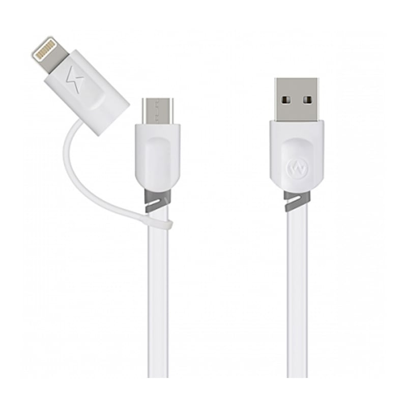Cable Wesdar T2 3 en 1 de USB-A a USB-C/ Lightning (1 metro, Blanco)
