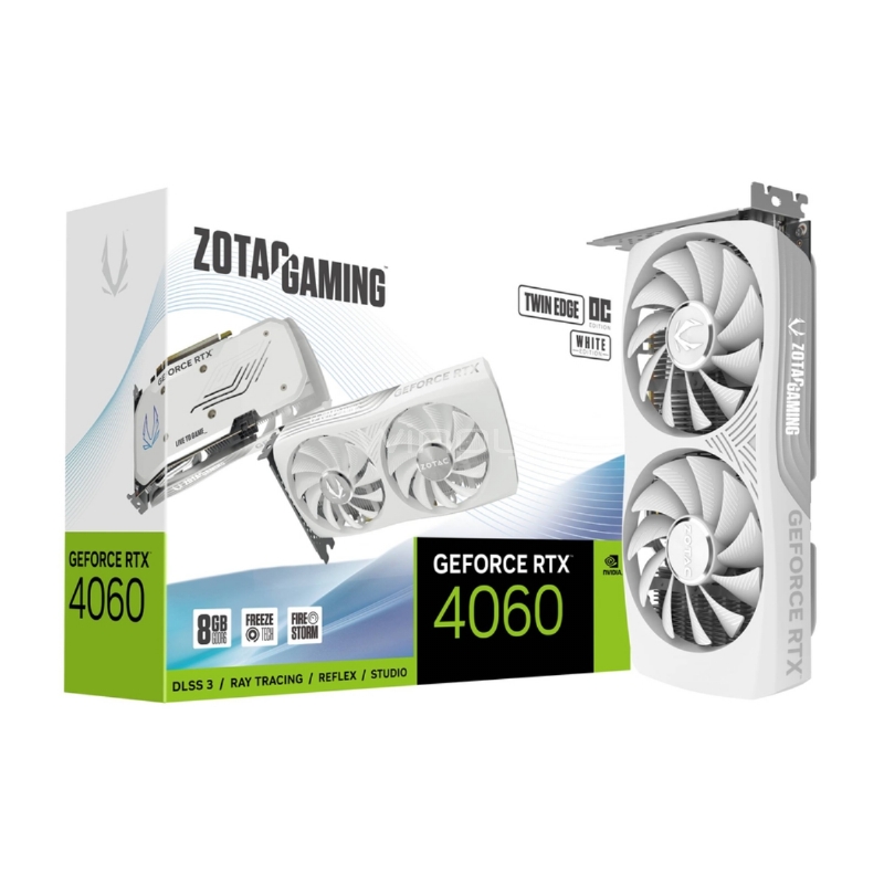 Tarjeta de Video Zotac Gaming GeForce RTX 4060 Twin Edge OC de 8GB GDDR6 (White Edition)