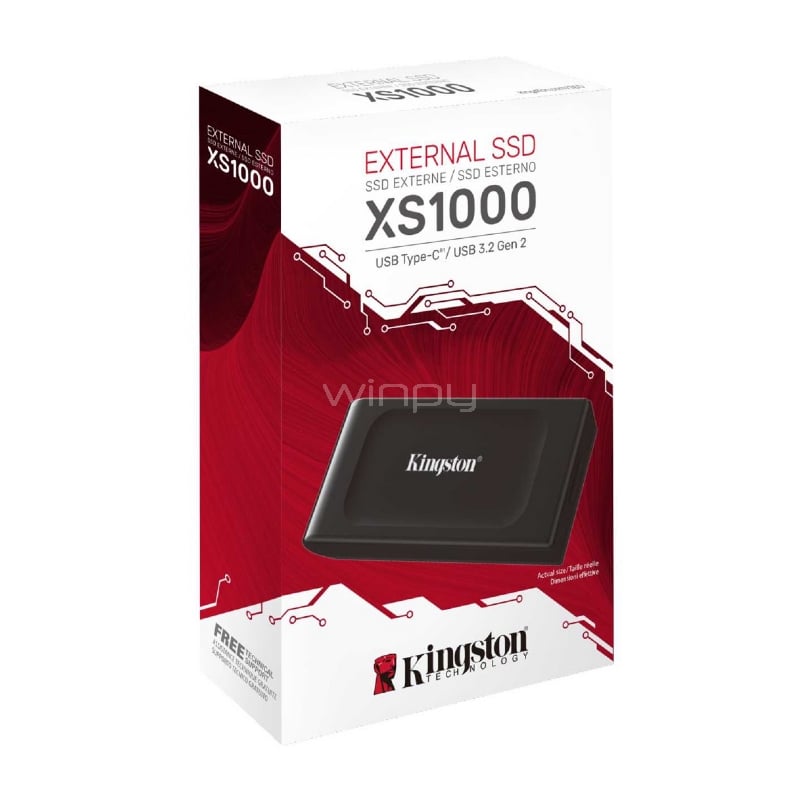 Disco Externo SSD Kingston XS1000 de 2TB (USB 3.2 Gen 2, Negro)