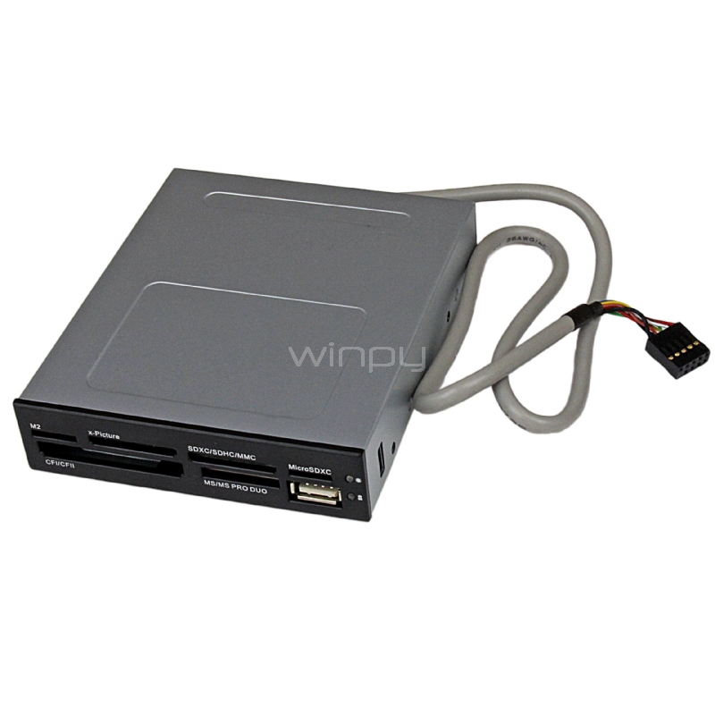 Adaptador Bahía Frontal 3,5in Pulgadas Conexión Header USB Lector para Tarjetas Memoria Flash SD CF SDHC XD M2 MS 22en1 - StarTech