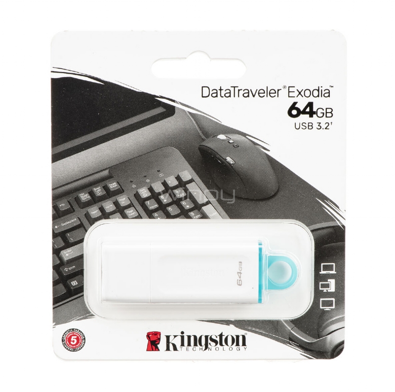 Pendrive Kingston DataTraveler Exodia de 64GB (USB 3.2, Blanco)