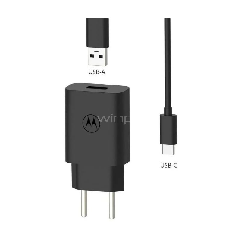 Cargador Motorola TurboPower USB-A (Cable USB-C, 20W, QC3.0, Negro)