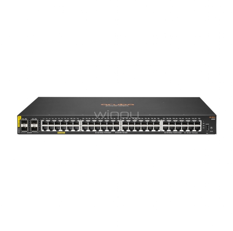 Switch Aruba 6000 de 48 Puertos (Gigabit SFP, 104 Gbps, PoE+, 370W)