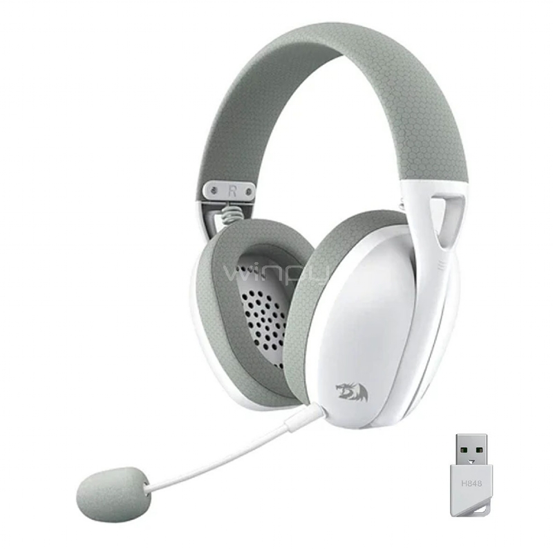 Audífonos Gamer Redragon Ire Pro Wireless (Dongle/Bluetooth/USB, Blanco/Gris)
