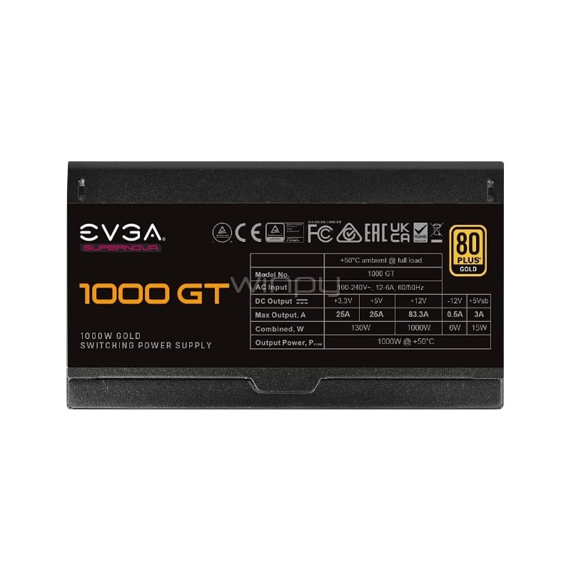 Fuente de Poder EVGA SuperNOVA GT de 1000W (Full Modular, Certificada 80+ Gold, ATX)