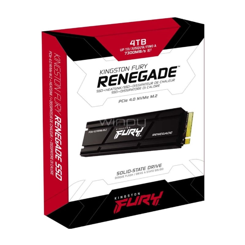 Unidad SSD Kingston Fury Renegade de 4TB (M.2 NVMe, PCIe 4.0, Con Disipador)
