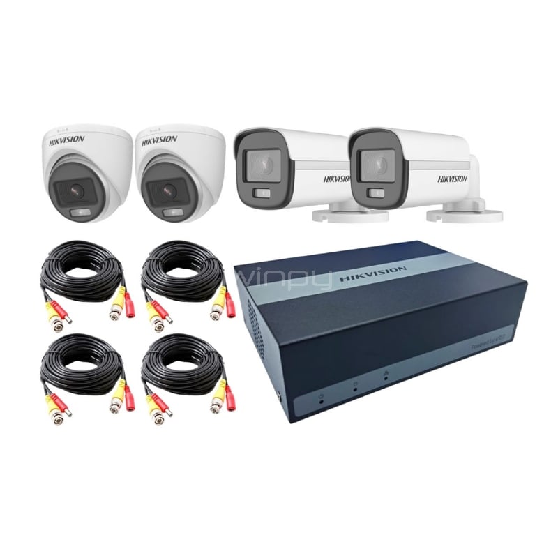 Kit Video Seguridad Hikvision DVR de 4 Canales+2 Cámaras Bullet+2 ...