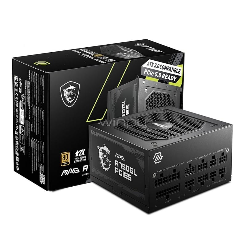 Fuente de Poder MSI MAG A750GL PCIE5 de 750W (Full Modular, Certificada 80+ Gold, ATX)