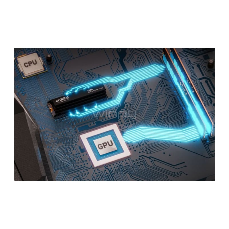 Unidad de Estado Sólido Crucial T700 de 2TB (PCIe Gen5, NVMe M.2, Disipador)