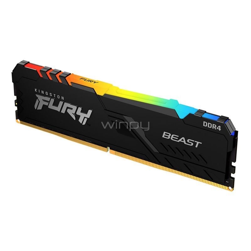 Memoria RAM Kingston Fury Beast RGB de 8GB (DDR4, CL16, 3200MHz, DIMM)