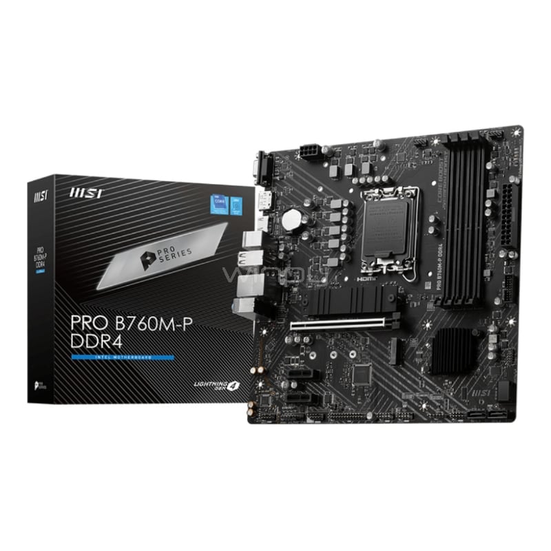 Placa Madre MSI PRO B760M-P (LGA1700, DDR4 2133/4800+ MHz, M.2 x2, MicroATX)