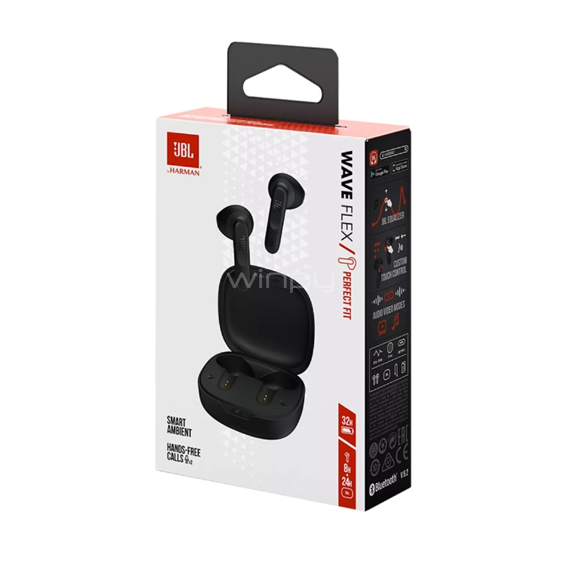 Audífonos Bluetooth JBL Wave Flex (True Wireless, IP54, TalkThru, Negro)