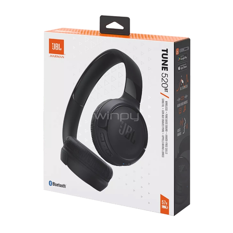 Audífonos Bluetooth JBL Tune 520BT (Pure Bass, Voice Aware, Negro)