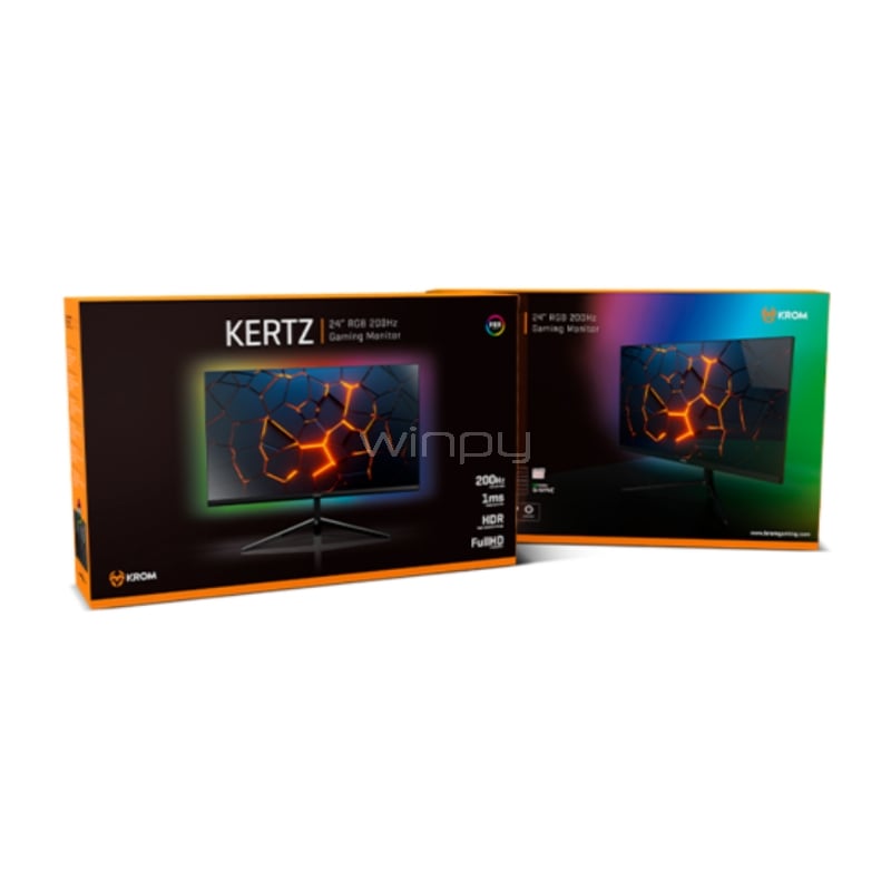 Monitor Gamer Krom Kertz RGB de 24“ (VA, Full HD, 1ms, 200Hz, D-Port+HDMI, Freesync, Vesa)