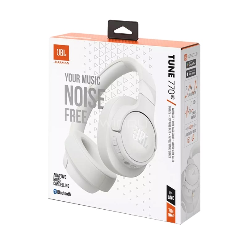 Audífonos Bluetooth JBL Tune 770NC (ANC, TalkThru, Pure Bass, Blanco)