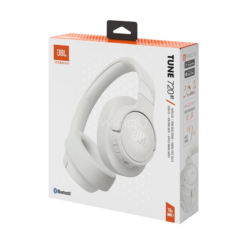 Audífonos Bluetooth JBL Tune 720BT (Pure Bass, Voice Aware, Blanco)