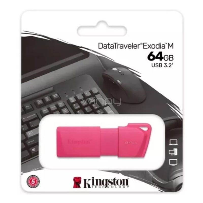 Pendrive Kingston DataTraveler Exodia M de 64GB (USB 3.2, Rosado Neón)