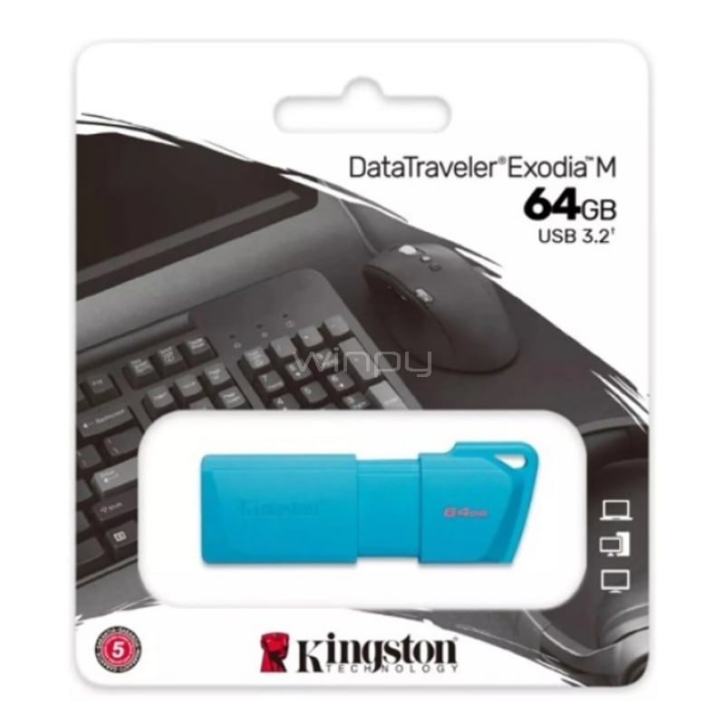 Pendrive Kingston DataTraveler Exodia M de 64GB (USB 3.2, Aqua Neón)