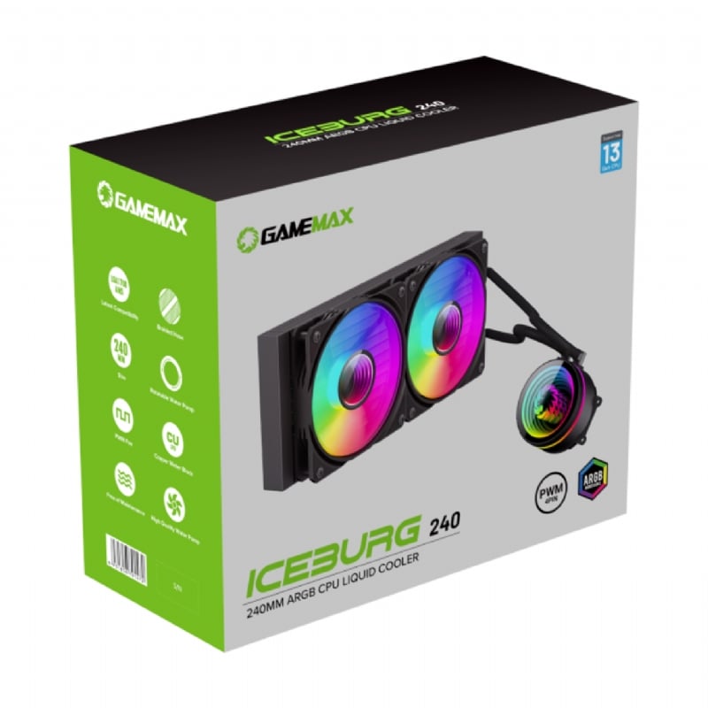 Refrigeración Líquida GameMax Iceburg 240 Infinity (LGA1700/AM5, 120mm x2, 2300rpm, PWM)