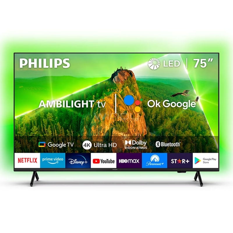 Televisor Philips SmartTV AMBILIGHT de 75“ (LED, 4K, HDR10/HLG, HDMI, WiFi/USB, Google TV)