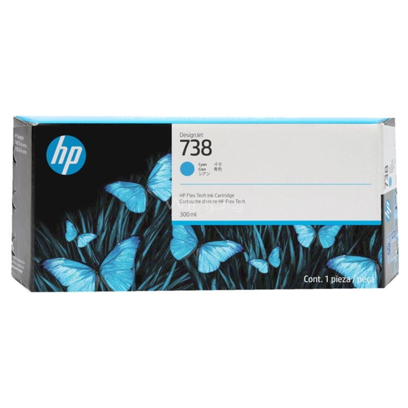 Cartucho de Tinta HP Designet 738 (300 ml, Cian)