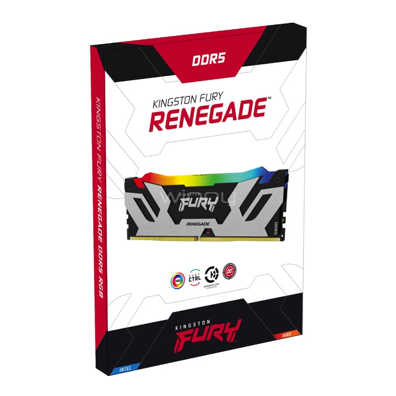 Memoria RAM Kingston Fury Renegade RGB Silver de 48GB (DDR5, 6000MHz, CL32, DIMM)