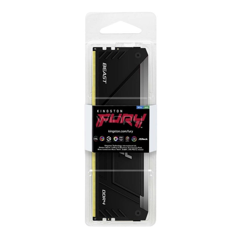 Memoria RAM Kingston FURY Beast RGB de 16GB (DDR4, 3600MHz, CL18, DIMM)