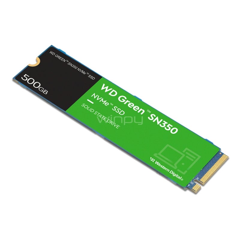 Unidad de Estado Sólido Western Digital Green SN350 de 500GB (NVMe M.2, PCIe 3.0, Hasta 2.400MB/s)