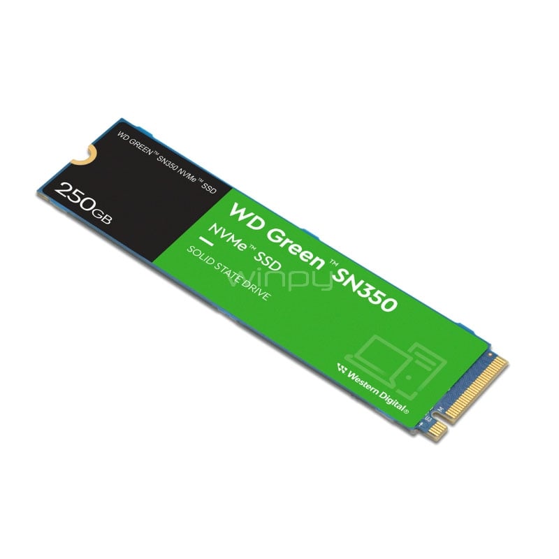 Unidad de Estado Sólido Western Digital Green SN350 de 250GB (NVMe M.2, PCIe 3.0, Hasta 2.400MB/s)